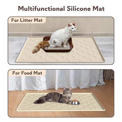 Image of Garoopion Silicone Cat Litter Mat Large 40 inch X 28 inch, Easy to Clean, Beige | Large Size Waterproof Silicone Mat with Raised Edges, Catch Litter, Protect Floor from Urine, Multi-Use for Dog /Sink /Kitchen