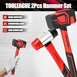 TOOLEAGUE 2Pcs Hammer Set,16oz Rubber Mallet & 35mm Double-Faced Soft Mallet for Camping, Woodworking, DIY Projects, Landscaping,Flooring, Tent Stakes, Black and Red