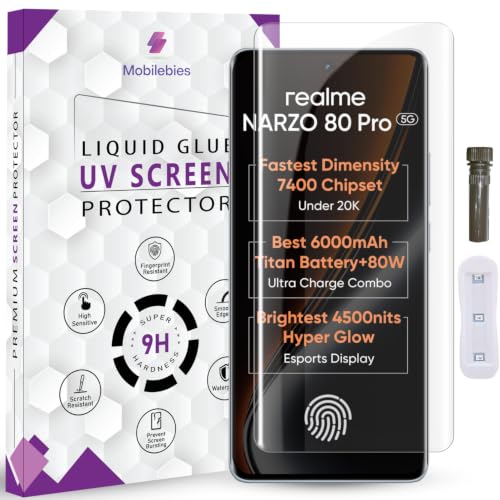 Image of Advanced HD+ UV Tempered Glass Screen Protector For Realme Narzo 80 Pro 5G (6.72 Inch, Pack of 1) Full Adhesive UV Curved Screen Guard, Case Friendly with installation kit