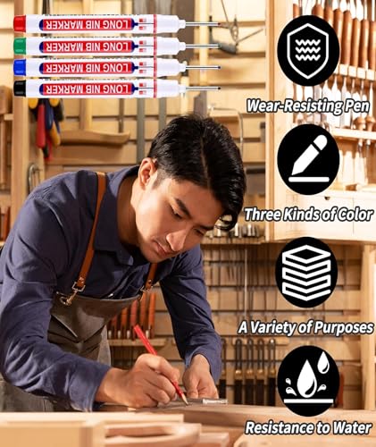 Image of Deep Hole Marker Pen, Tracer Marker Pen, Carpenter Pencil, Long Nib Marker for Wood, Metal, Concrete, Professional Construction Tools, Industrial Use, DIY Projects (20)