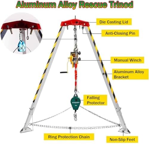 Confined Space Rescue Tripod, Aluminum Emergency Fire Rescue Rope with Telescopic Legs, Suitable for Flue/Tunnel/Sewer.,1800LBSWinch