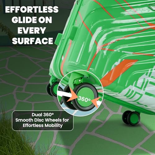 Image of AMERICAN TRAVELLER Urban Kingdom Trolley Bag | Durable Polycarbonate Hard Shell | TSA-Type Lock | 360 Disc Spinner Wheels | Expandable Suitcase for Travel (24, Green)