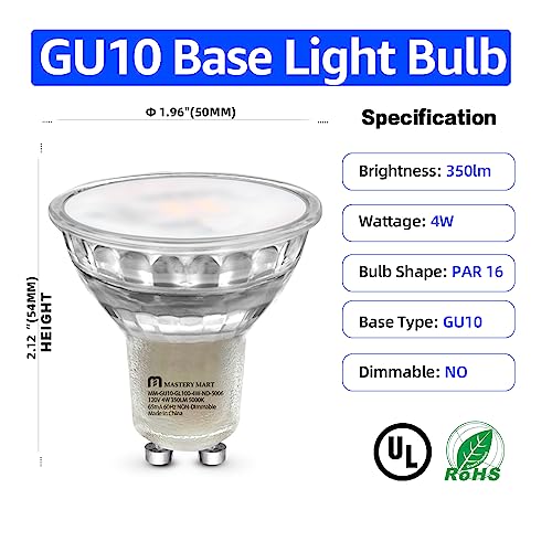 Mastery Mart Gu10 Led Bulb, 4W [50W Equivalent] Non-Dimmable Track Light, 5000K Daylight White Gu10 Base For Halogen Bulb Replacement For Range Hood, Track Lighting And Recessed Lighting. #TOP1