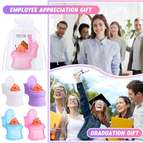 HyDren 24 Sets Funny Positive Poo Gifts Mini Gag Toilet Toys Support Cards with Bags for Employee Appreciation Party Favors White Elephant Gifts Adults Stress Relief Poop Bulk