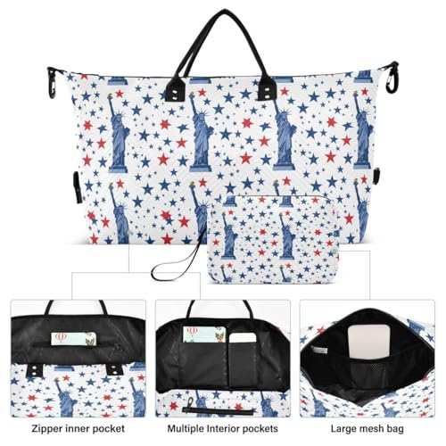 Statue Of Liberty Star Travel Duffle Bag Gym Bag Weekender Bags with Toiletry Bag Travel Trip Tote Bag2