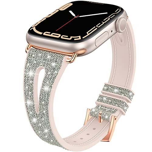 Goton Bling Band for Apple Watch Bands 41mm 40mm 38mm Series 7 6 5 4 3 2 1 SE, Women Glitter Silicone Strap Accessories Compatible with iWatch All Series (41mm/40mm/38mm,Gray Silver Gold)