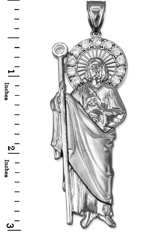 Sterling Silver Saint Jude CZ Pendant (L-3")2