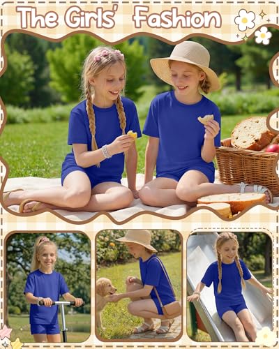 Image of Oakgarden Summer Outfits for Girls 5-14Y Athletic Casual Sets Kid Short Sleeve Shirt Bike Shorts 2 Piece Tween Trendy Clothes