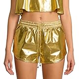 Wildarms Pantalones Cortos Metalizados para Mujer, Shorts Brillantes con Cintura Elástica para Carnaval y Fiesta (FR/ES, Letras, L, XL, Regular, Regular, Dorado)