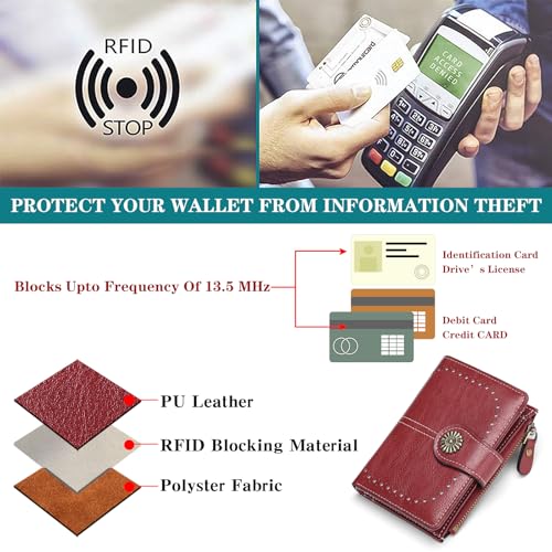 Image of Small Wallet for Women Bifold Credit Card Holder RFID Blocking with Zipper Pocket