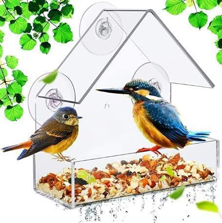 Clear Acrylic Wild Bird Feeder for Outdoor Viewing, （2pcs，Transparent Acrylic Outdoor Bird House, Perfect for Bird Watching, Easy to Clean, Weatherproof Attracts Various Colorful Birds