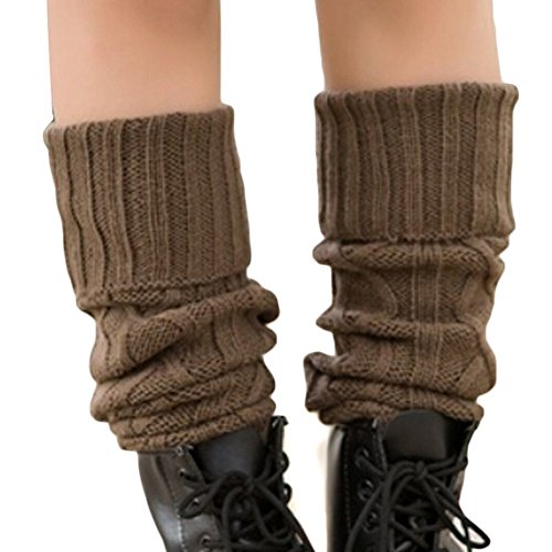 HugeStore Women Ladies Winter Warm Long Crochet Leg Warmers Knitted Knit Socks Leggings Boot Cover Khaki