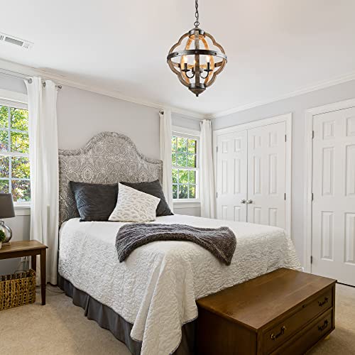 KSANA Farmhouse Chandelier for Dining Room, 3-Light Wood Chandelier, Orb Chandelier for Kitchen Island, Foyer, 15’’ Dia - Image 5