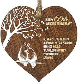 Stuff4 65th Wedding Anniversary Wooden Heart Plaque, Dark Wood Sign Keepsake, Celebrate Blue Sapphire Anniversary Wife Husband Boyfriend Girlfriend, Plaque with Quotes Gifts from the Kids
