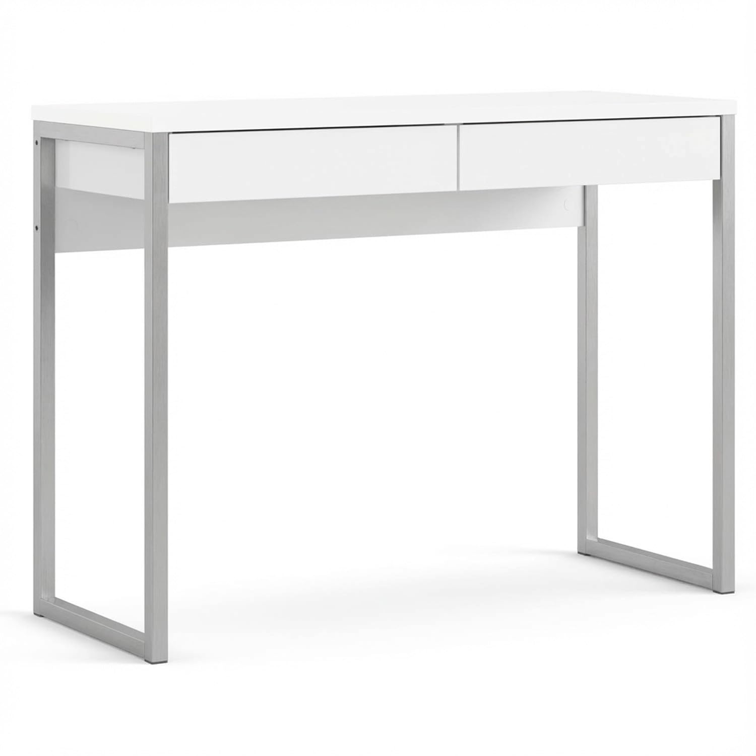 Arreditaly Scrivania Moderna Con 2 Cassetti Design Ribe Minimal Con Gambe In Acciaio Desk Salvaspazio Per Home Office Studio e Cameretta 101.6 × 40 × 76.5 cm Bianco Lucido