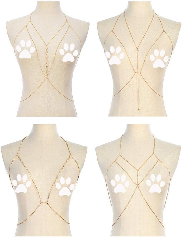 4-8Pcs Sexy Body Chain Belly Waist Chain Necklace Summer Beach Bikini Bra Body Jewelry for Women Gold Tone