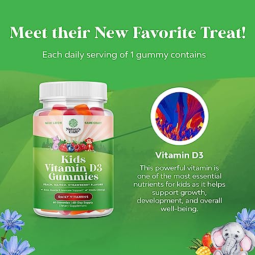 Chewable Vitamin D Gummies For Kids - Delicious Kids Vitamin D 1000 Iu Gummy Vitamins For Kids And Toddlers Immune Support Plus Muscle Teeth And Bone Health - Gelatin Free Non-Gmo Fruit Flavors #TOP4