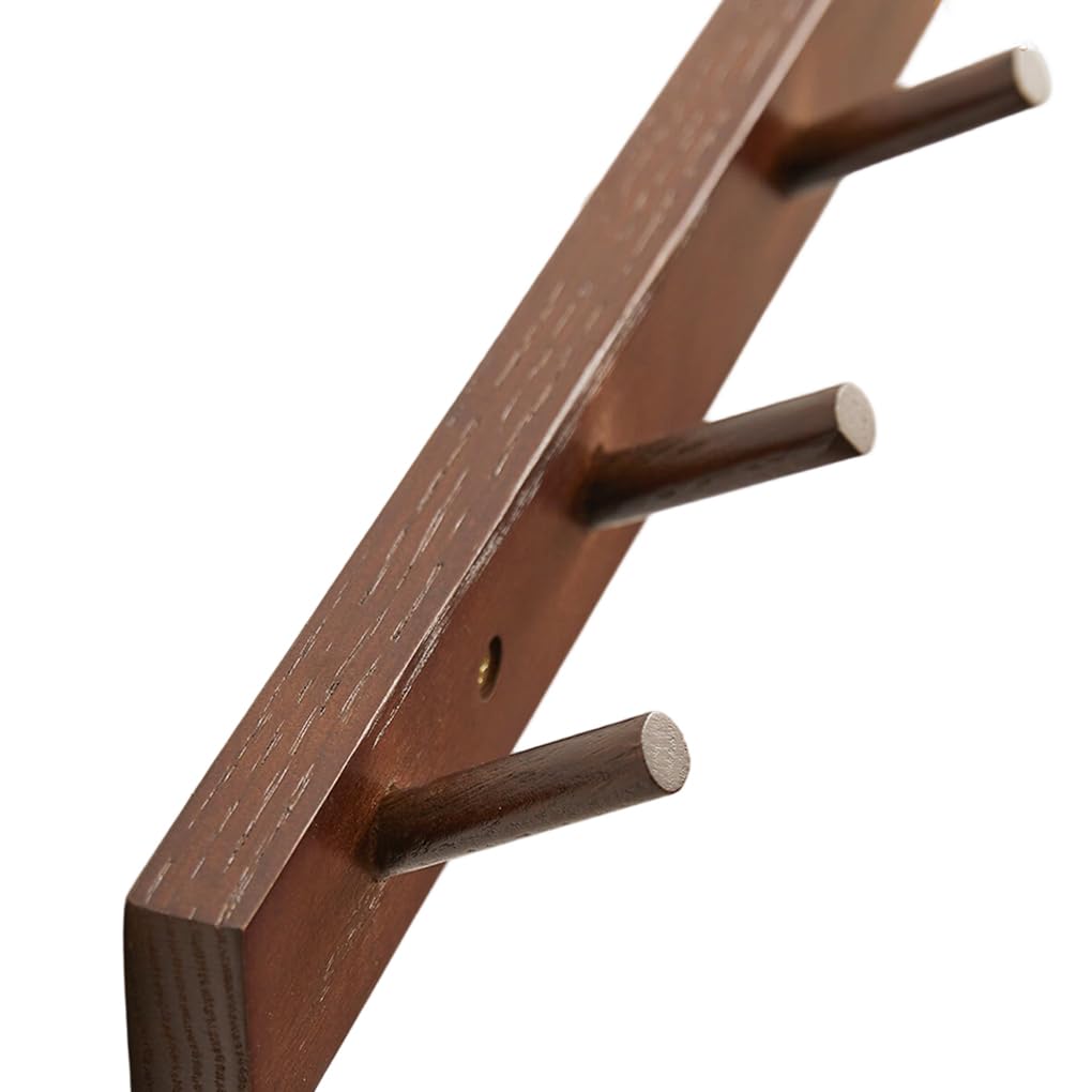Qpkz Brown Solid Wood Sliding Coat Rack Wall Mount, Walnut Color Wooden Wall Hooks Entryway Hanging Rack Coat Hooks Rail Clothes Towel Racks With Brass Hook For Coat, Bag, Towel 6Hook