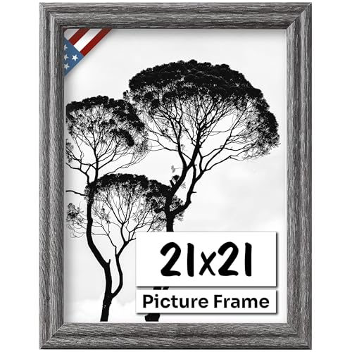 Barnwood Gray 21x21 Picture Frame .75" Inch Wide - Handmade American Solid Wood Picture Frames with Preinstalled Hangers and UV Blocking Plexiglass Frames