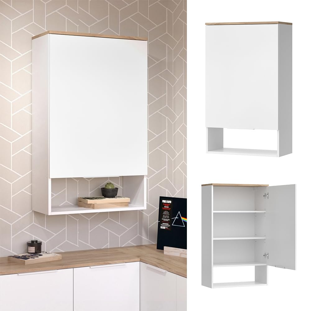 Vicco Sideboard Wido, Blanc/Sonoma, 60x100cm avec Porte, adapté au Montage Mural pour Salle de Bain ou Cuisine
