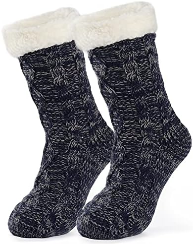 LongBay Women's Cotton Slipper Socks Warm Fluffy Classical Twisted Knitted Female Stocking Sock Super Soft Plush Fuzzy Lined Winter Lady Socks