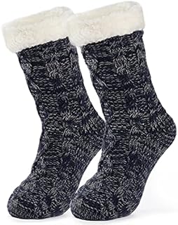 LongBay Women's Cotton Slipper Socks Warm Fluffy Classical Twisted Knitted Female Stocking Sock Super Soft Plush Fuzzy Lined Winter Lady Socks