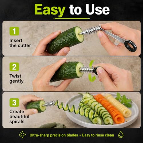 2-Pack Spiral Vegetable Cutter - Manual Slicer for Zoodles & Spaghetti - Handheld Spiralizer for Zucchini, Carrot, Cucumber & Potato - Essential Kitchen Gadget - Image 5