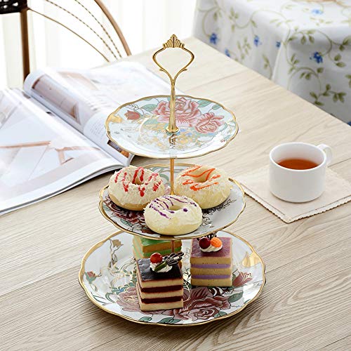 3-Layer Ceramic Cake Stand Dessert Plate Cupcake Fruit Candy Display Tower, Flower Dessert Stand, Children's Birthday Tea Party Baby Shower Serving Tray Small #TOP3