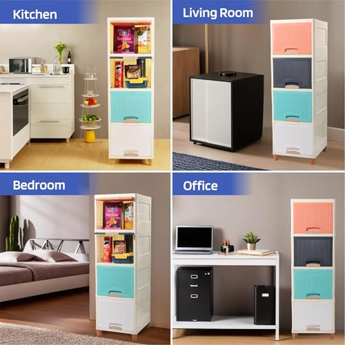Image of Kuber Industries 4 Units Cupboard for Storage Organizer | Foldable Wardrobe Rack for Clothes, Books & Toys | Stackable Kitchen Cabinet for Home | Bedroom & Kids Living Room | Multicolor