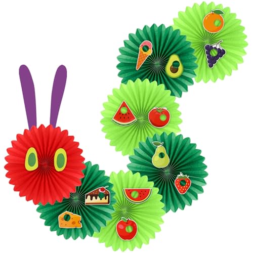 Image of NOVWANG Green Worm Paper Fans 12 Inches Bug Themed Back to School DIY Decor | Crawler Paper Lantern with Eyes Feelers Glue Points, Back to School Party Supplies, for Classroom Bedroom Birthday Decoration