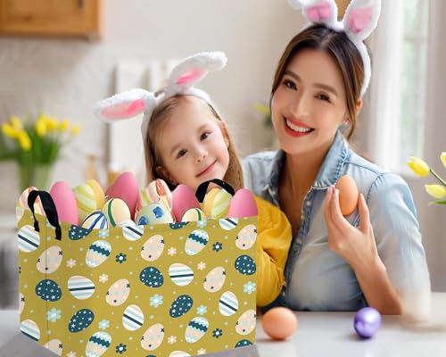 Image of Large Rectangular Easter Baskets Empty Waterproof Boy Toy Box Foldable Kid's Gifts Storage Bin Spring Room Decor(Retro Floral Egg)