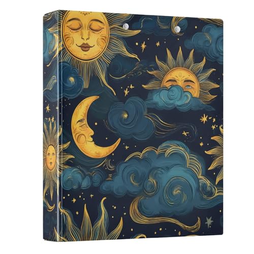 Image of 3 Ring Binder Moon Sun Galaxy Astrology 1.5 inch Binders Three Ring Binders with Clipboard Fit 8.5'' x 11'' Paper 3 Interior PVC Clear Pockets for Office Supplies