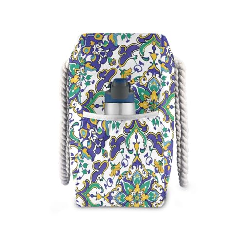 Turquoise Boho Unique Design Portable Tote Bags Women with side pocketes Large Bag for beach&school&work3