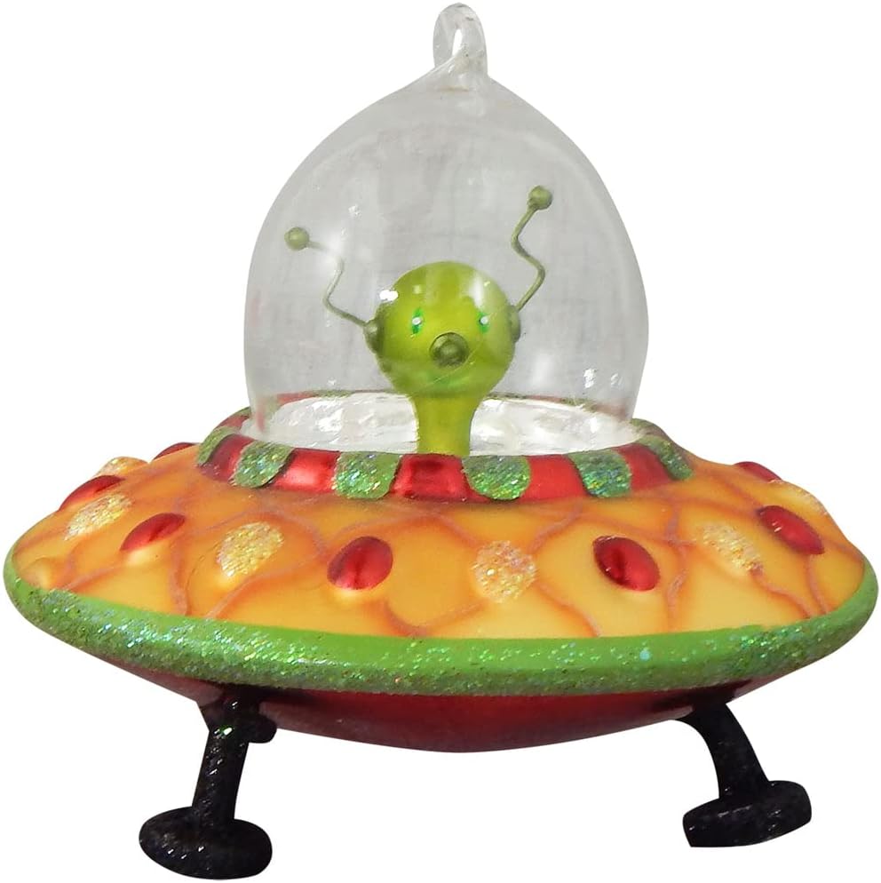 Christmas By Krebs Spaceship with Alien Glass Ornament