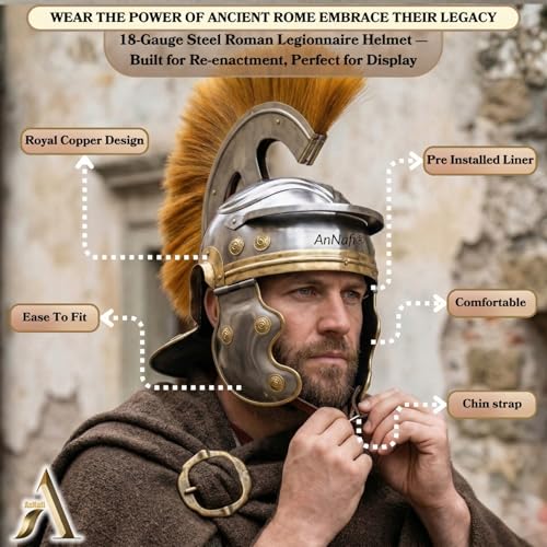 Image of AnNafi Roman Centurion Helmet w /Plume Armor, Medieval Metal Replica Helm, Soldier Costume Gladiator