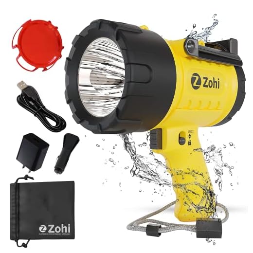 ZOHI 15L LED Super Bright Flashlight-Waterproof Rechargeable Spotlight, USB Output Phone Charger, Submersible Searchlight, Boat Spot Light, LED Spotlight Torch, 1500Lumen Handheld Powerful Flashlights