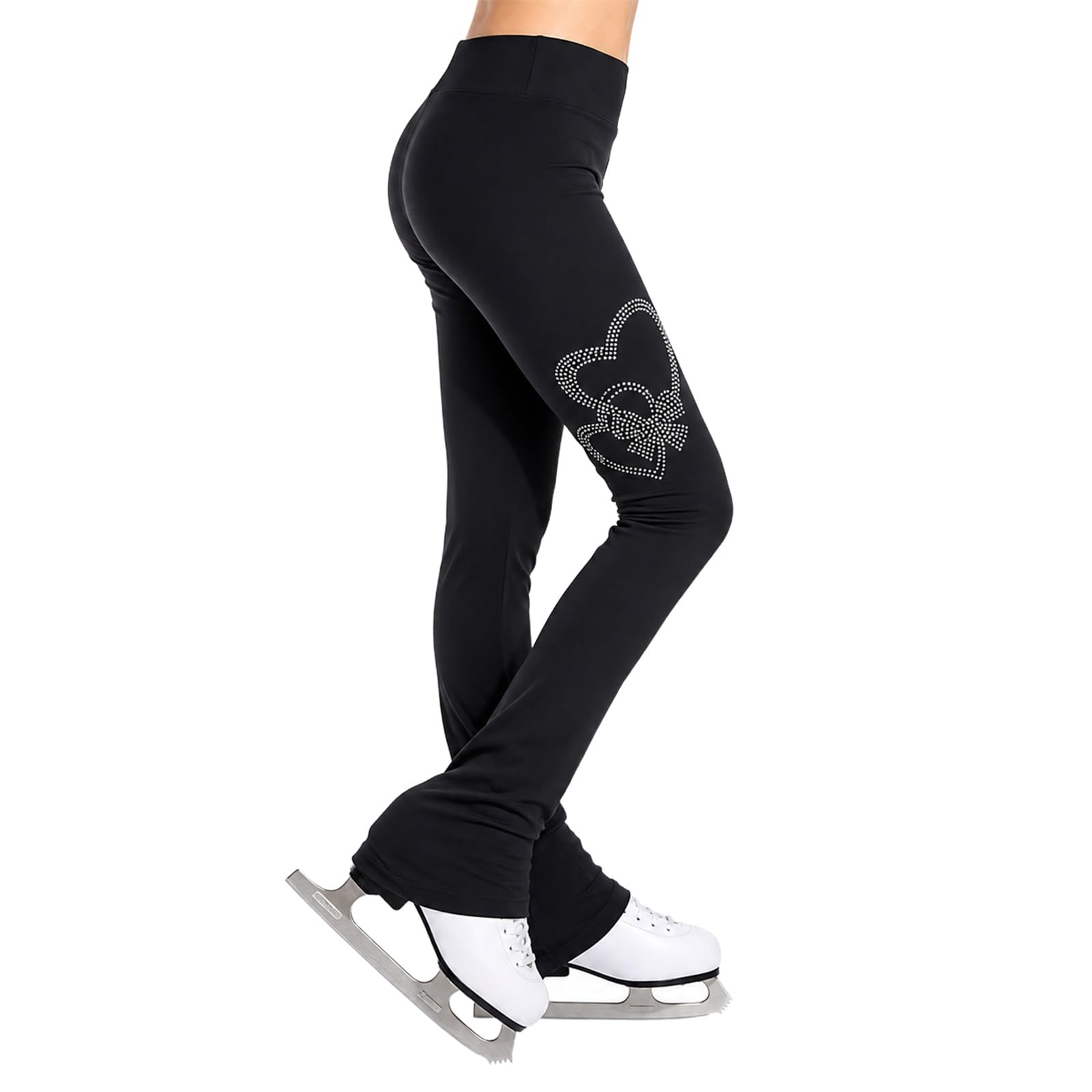 Pantaloni Pattinaggio Donna Teen Strass Bootcut Training | Tessuto elasticizzato liscio, vita ampia e fondo sopra pattino aiutano movimenti fluidi su pista e in studio.