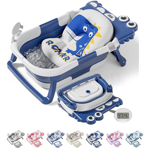 Image of TPN Collapsible Baby Bathtub, Baby Bath Tub with Soft Cushion & Real-Time Thermometer, Baby Bathtub Infant to Toddler Tub (0-36 Months), Portable Newborn Travel Bath tub