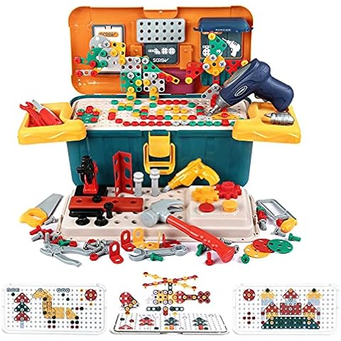 LIHAO Kids Tool Set Drill Toys Construction Toys for 3 4 5 6 Year Old Boys Girls, 223pcs Toy Tool Set 3D Puzzles Building Toys STEM Educational Toys Pretend Play Tool Toys Take Apart Cover