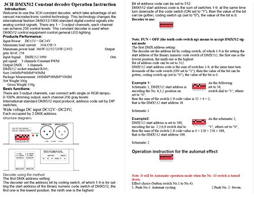 CHINLY 3 Channel DMX 512 LED Decoder Controller 30A RGB DMX dimmer use for DC12-24V RGB LED Strip