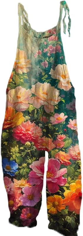 domirica Floral Printed Dungarees Rompers Jumpsuits for Women Baggy Summer Casual Plus Size Overall Jumpsuit