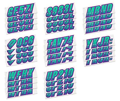 Image of STIFFIE Techtron Seafoam Green /Purple 3 inch Boat & PWC Registration Decals • Numbers Letters Stickers