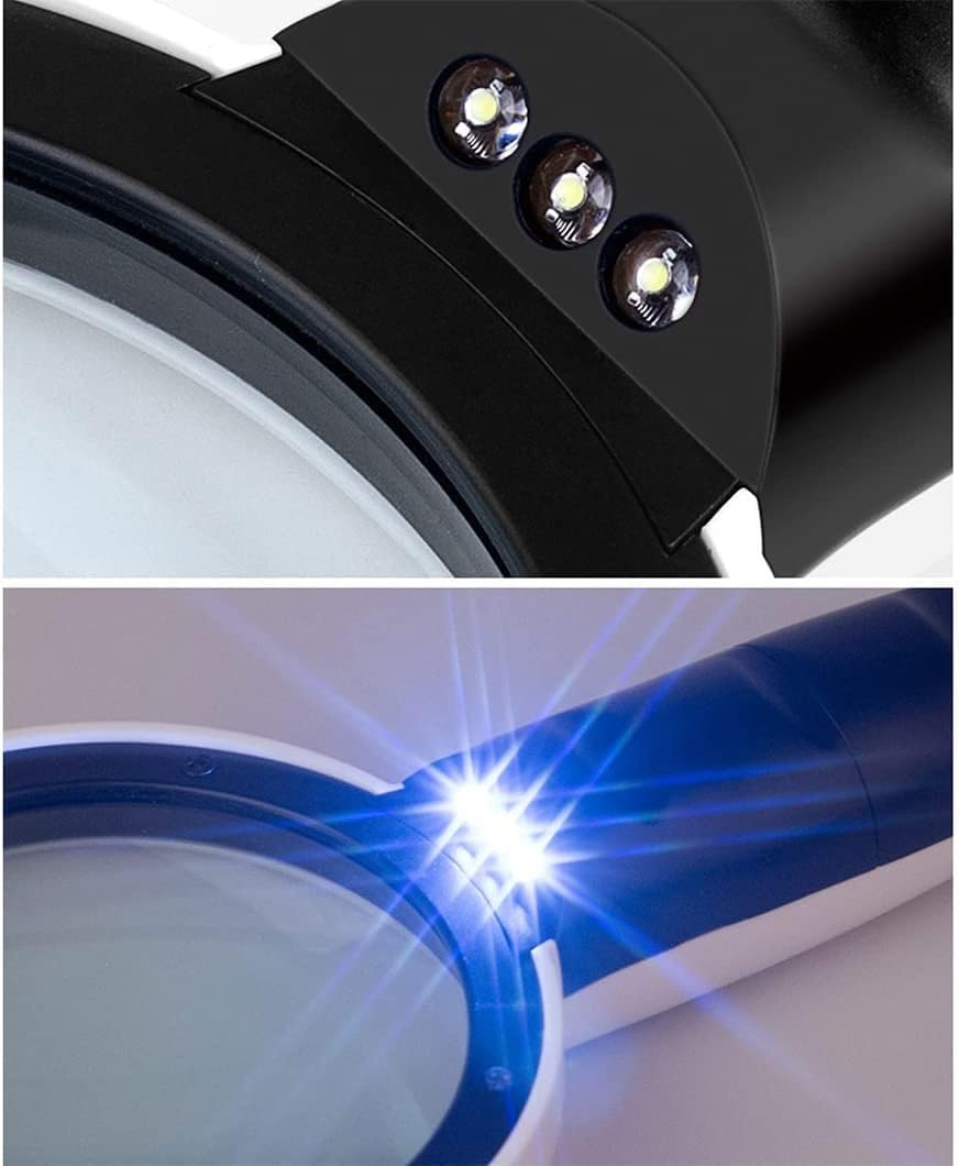Ręczna lupa powiększająca 30X z 3 diodami LED, podświetlana lupa z podświetleniem, lupa do czytania w leczeniu zwyrodnienia plamki żółtej, czytanie dla seniorów, lutowanie, inspekcja, białe okulary