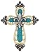 Ornate Fleur De Lis Layered Wall Cross Decorative Scrolly Details - Antique White & Teal with Silver Finials
