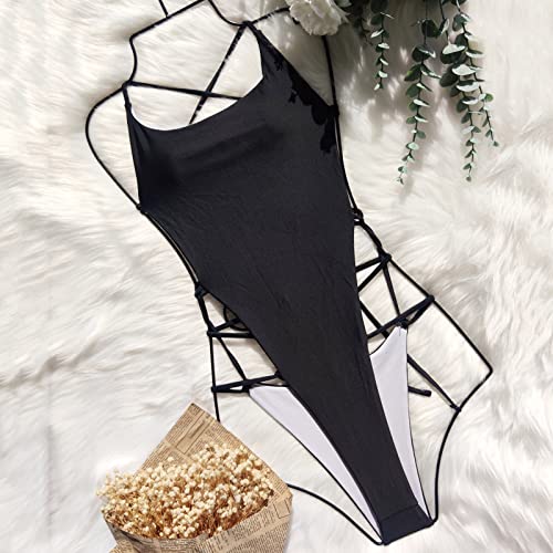 Lnmuld Plus Size Swimsuit For Women Womens Fashion Swimsuit Solid Color Bikini Swimsuit Swimwear Strap Black #TOP3