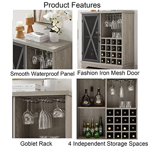 Ogaol Rustic Bar Cabinet For Liquor And Glasses, Dining Room Kitchen Cabinet With Wine Glass Rack, Open Storage Shelves, Iron Doors, Kitchen Sideboard Buffet Cabinet For Home Bar, Hallway (1-Tier) #TOP5