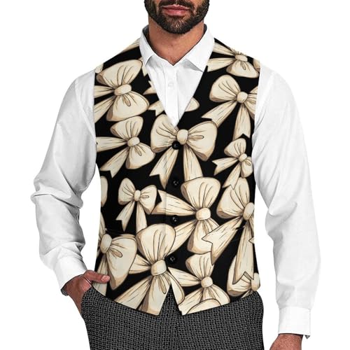 Bow Line Drawing Trendy Vest Suit for Men V Neck Formal Dress Waistcoat Vests Business Slim Fit