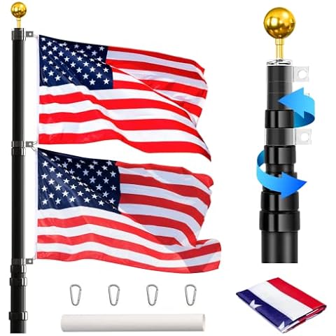 FLAGPOLE DEPARTMENT 25 FT Heavy Duty Telescoping Flag pole | Extra Thick Telescopic Flag Poles for Outside House Inground | Outdoor Flagpole Kit for Yard, Residential or Commercial | with 3x5 USA Flag Cover
