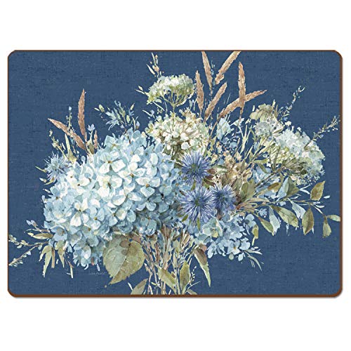 Cala Home Bohemian Blue Decorative Hardboard Cork Back Tabletop Placemats, Set Of 4, Manufactured In The Usa, Heat Tolerant And Easily Wipes Clean #TOP16