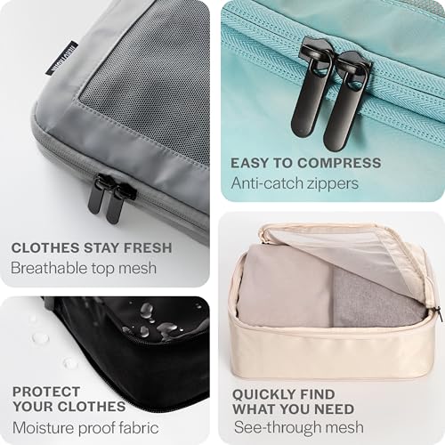 Image of Aerotrunk Compression Packing Cubes for Travel - Luggage Organizer Bags - Double Zipper Packing Cubes for Suitcases (2-Pack, Olive)